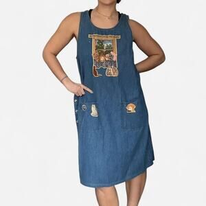 Denim cat apron dress